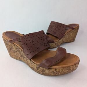 Kravings Sundance Brown Leather Thong Wedge Sandals Size 10